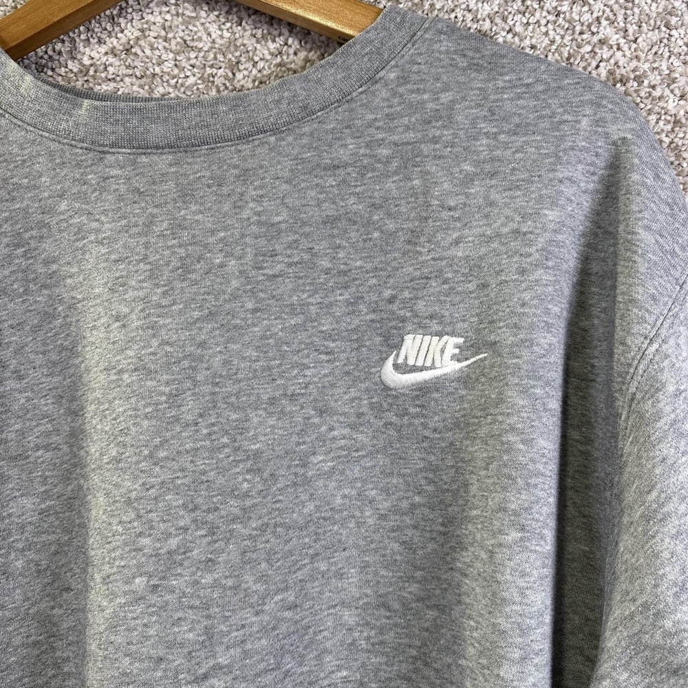 Nike Sweatshirt Mens Large Gray Fleece Crewneck Pullover Swoosh Logo Casual - Picture 2 of 7